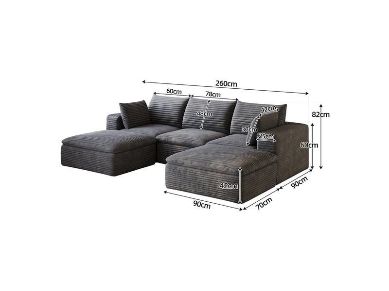  Canapé nuage 260 cm en velours côtelé gris foncé, déhoussable et sans montage  - Conforama C