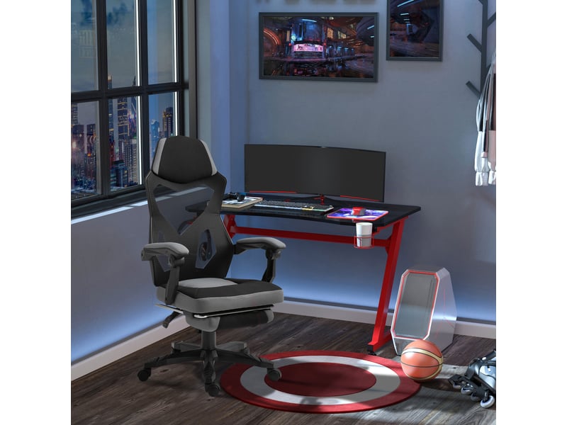 Fauteuil de bureau ergonomique avec dossier inclinable, repose-pieds rétractable et hauteur réglable, gris  - Conforama D