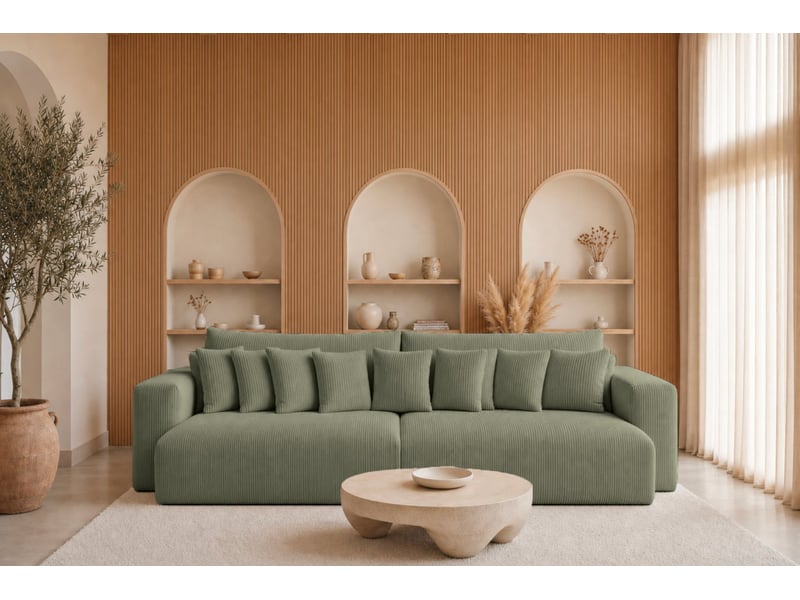 Suzie - canapé droit convertible petit velours côtelé 4 places vert - Conforama B
