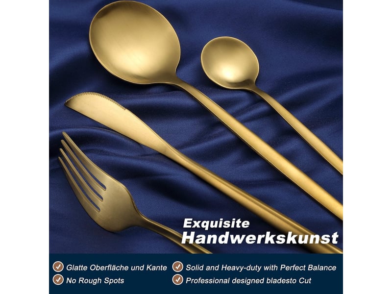  Set couverts de table 6 personnes dorés, ensemble de couverts inox 24 pièces, comprend des couteauxfourchettescuillères, fini mat et lavable au lave  - Conforama D