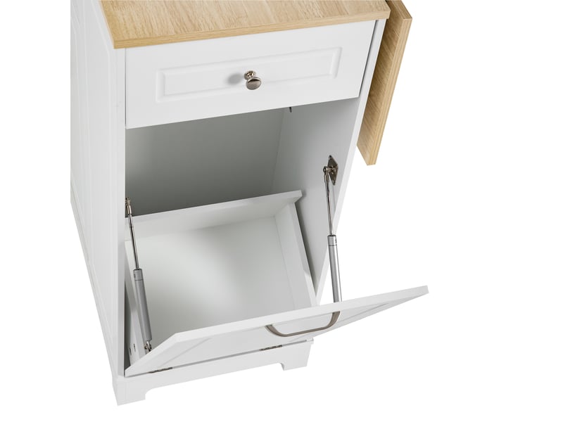 Desserte de cuisine extensible avec roulettes, poubelle et prises en mdf 131,8×40-70×93,3 cm blanc naturel - Conforama D