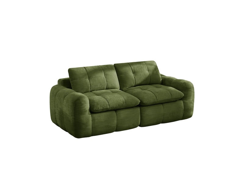 Canapé modulable sans structure 2 places , chenille vert, capitonnage quadrillé, mousse 32d, assise large et profonde - Conforama A