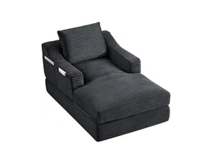 Fauteuil convertible 1 place en velours côtelé gris, 100 x 160 x 85 cm, sans montage, agencement modulable, conception double couche, pour le salon
