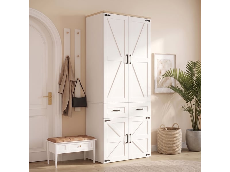 Armoire penderie 90x50x200 cm - 4 portes - 5 tiroirs - 2 tringles - style campagne - mdf - blanc CozyNest - Conforama C