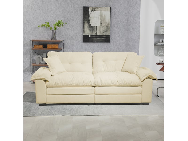  Canapé droit modenvie 2 places en chenille beige 214 x 89 x 93 cm  - Conforama D