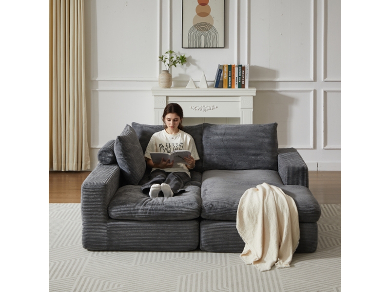  Canapé d’angle, 251x160x81 cm, 3 places réversible, corduroy, gris foncé  - Conforama D