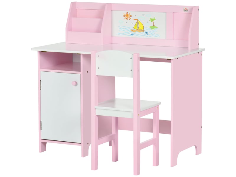  Bureau enfant avec chaise 5 ans et plus, tableau intégré, rose et blanc, 90 x 45 x 85 cm  - Conforama B