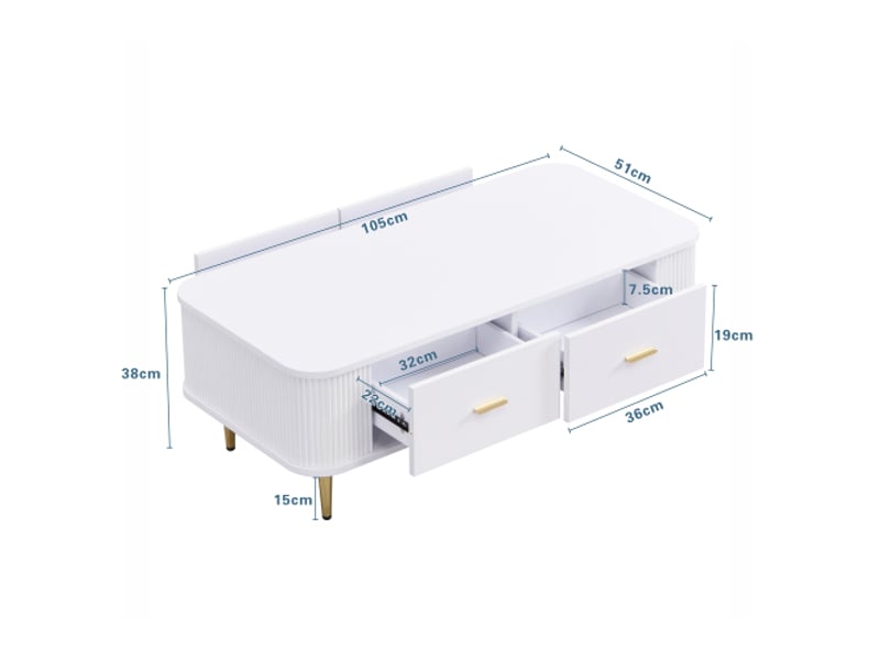  Table basse rectangulaire blanc avec 4 tiroirs - 51x105 cm mdf table basse blanc - Conforama C