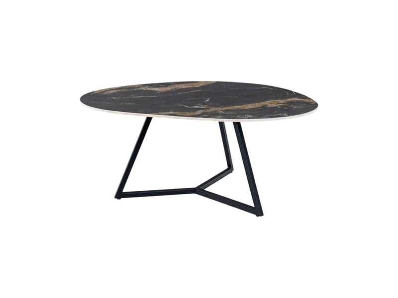 Table basse petrano 90 cm en céramique noire effet marbre sable et métal noir – forme organique - Conforama A