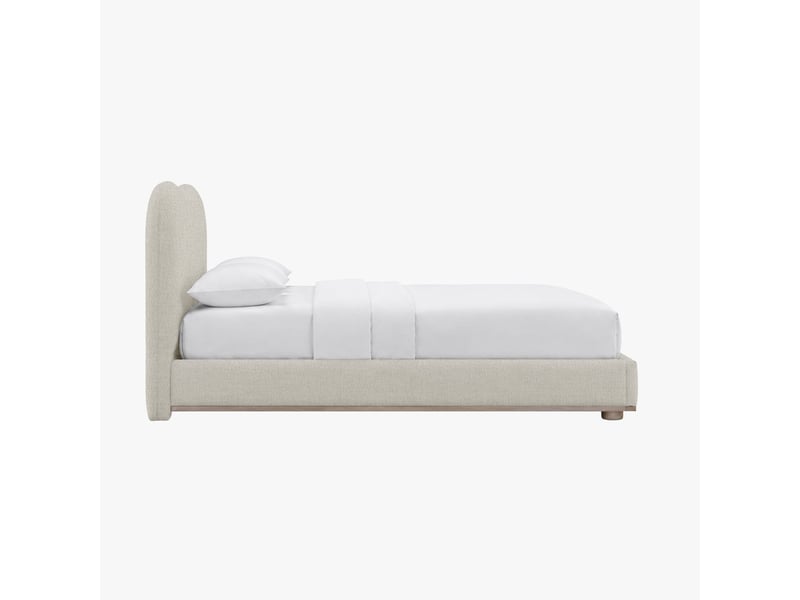 Lit double en tissu beige et bois clair 140x190 cm  - Conforama E