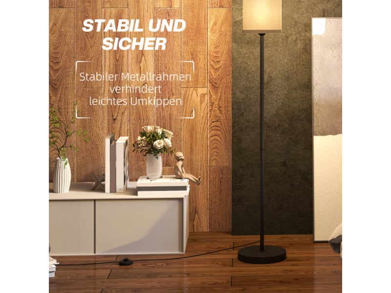 Lampadaire moderne noir avec abat-jour effet lin, interrupteur au pied, pour salon et chambre, ampoule non incluse - Conforama C