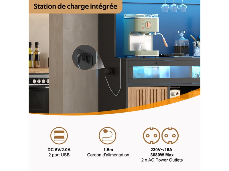  Meuble de cuisine muvano, buffet haut de cuisine avec éclairage led, naturel, 105 × 40 × 180 cm  - Conforama R