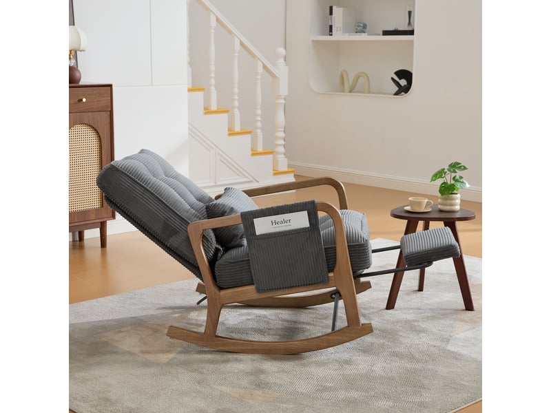  Fauteuil à dossier réglable velours côtelé gris, profondeur dépliée 134 cm  - Conforama E