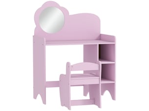 Coiffeuse pour enfant avec tabouret, miroir en forme de fleur et étagères ouvertes (3-8 ans) - violet