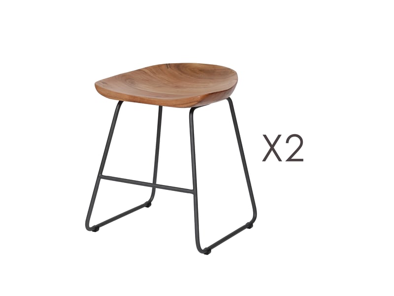  Lot de 2 tabourets 41x41x52 cm en acacia naturel et métal  - Conforama A