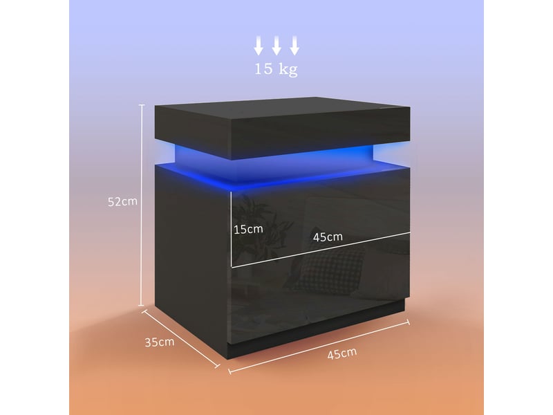  Table de chevet 45 x 35 x 52 cm éclairage led rvb ultra réglable 2 tiroirs design moderne en panneau de particules noir 21_0001560  - Conforama B