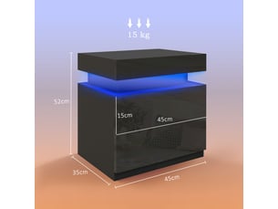 Table de chevet 45 x 35 x 52 cm éclairage led rvb ultra réglable 2 tiroirs design moderne en panneau de particules noir 21_0001560
