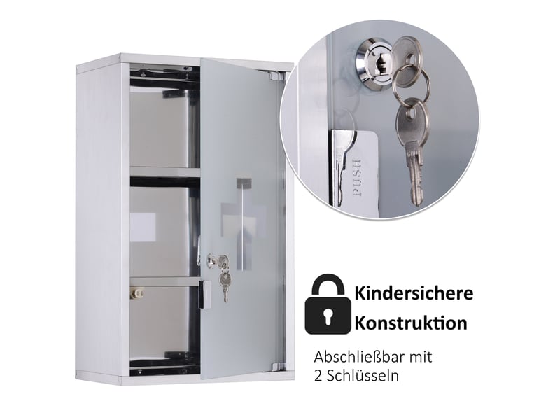  Armoire de premiers secours 30x18x50 cm avec serrure verre satiné métal argent  - Conforama E