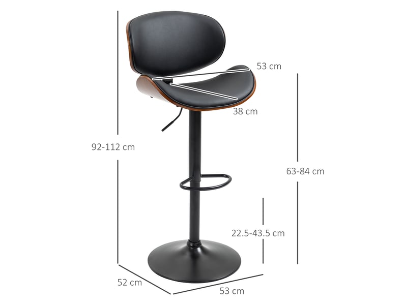  Lot de 2 tabourets de bar pivotants réglables en hauteur avec repose-pieds, en cuir noir  - Conforama D