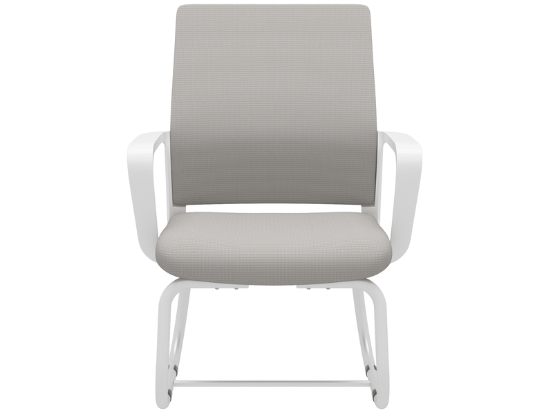  Chaise de bureau fixe en tissu et maille grise blanche, structure métal en arc, pour travail et accueil  - Conforama E