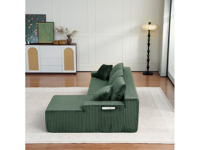 Canapé d'angle modulable droit compressé 4 places, pour salon, élégant, pratique, en mousse et velours côtelé, vert  - Conforama D