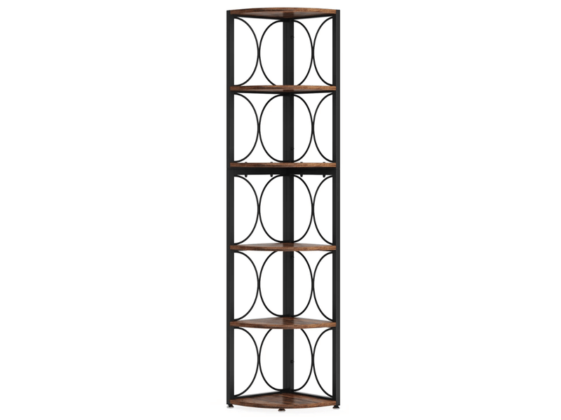  Rayonnage d'angle 107x38x15 cm 6 niveaux métal et bois noir et marron rustique  - Conforama A