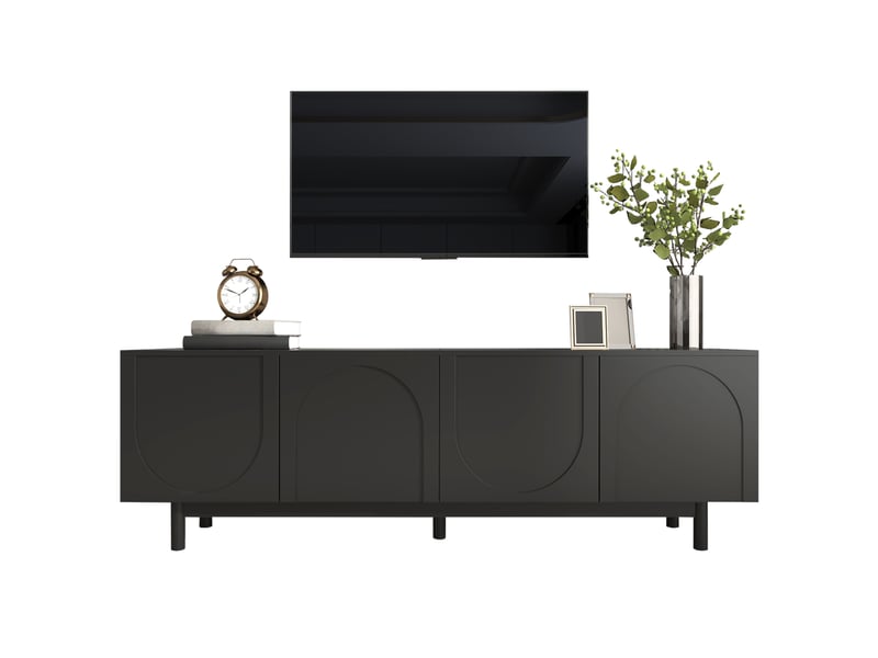  Meuble tv avec 4 portes push-open et étagères réglables pour salon 175×38×56 cm en mdf noir  - Conforama A