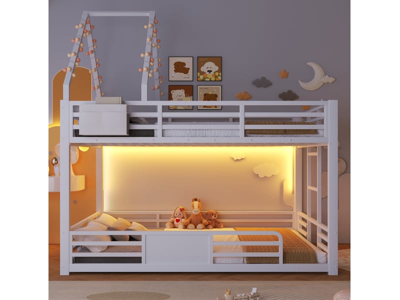  Lit superposé 140x200 cm métal blanc avec led et rangement  - Conforama D