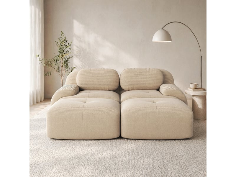 Canapé modulable modenvie 2 places velours côtelé beige 208 x 178 x 70 cm - Conforama D