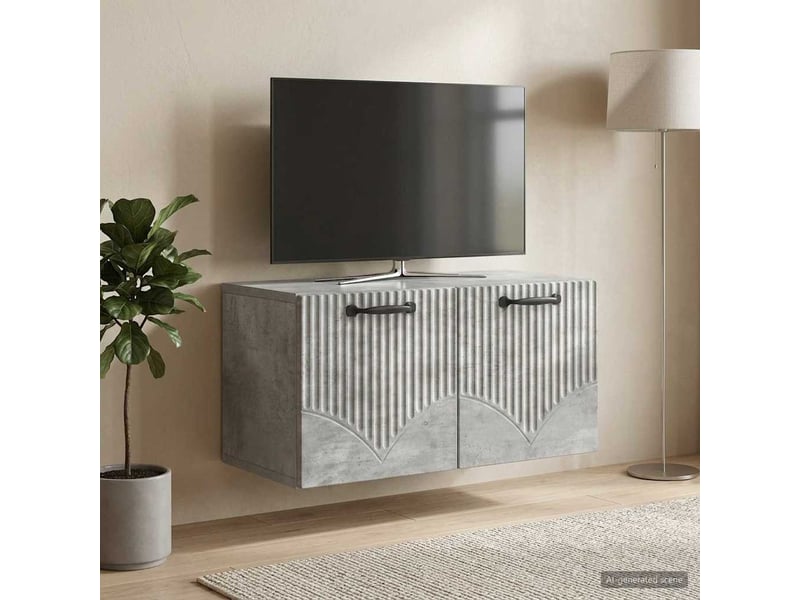  Meuble tv - banc tv - meuble de rangement mural gris béton 59,5 x 31 x 30 cm bois d'ingénierie  - Conforama B