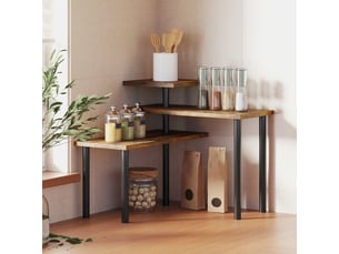 Étagère de cuisine à 3 niveaux pivotante gain de place en bois et acier marron rustique 40x10x36.5 cm