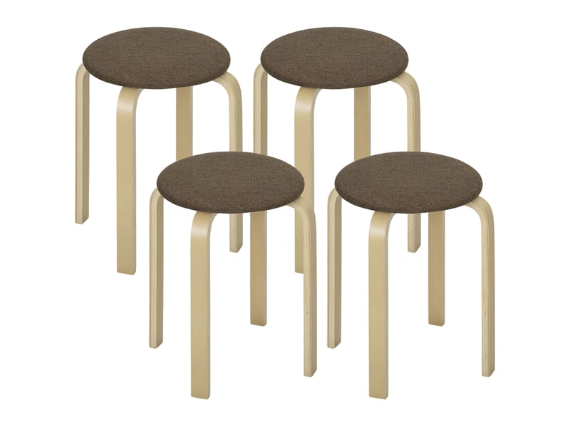  Ensemble de 4 tabourets ronds empilables en bois avec assise rembourrée, couleur marron, pour cuisine, salle à manger ou chambre.  - Conforama A