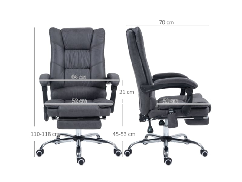  Chaise de bureau massante chauffante, inclinable à 135°, réglable, 120 kg, gris foncé  - Conforama C