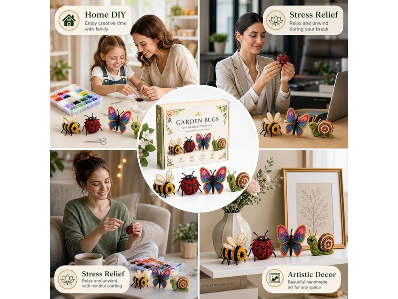  Kit diy animaux 3d en perles, kit de broderie avec instructions en anglais, loisirs créatifs pour débutants, insectes de jardin  - Conforama C