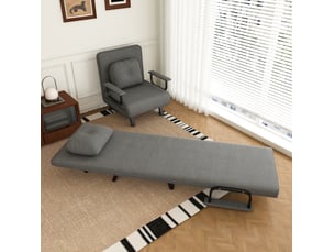 Fauteuil relax convertible avec dossier réglable 5 positions et supports rabattables en chenille gris