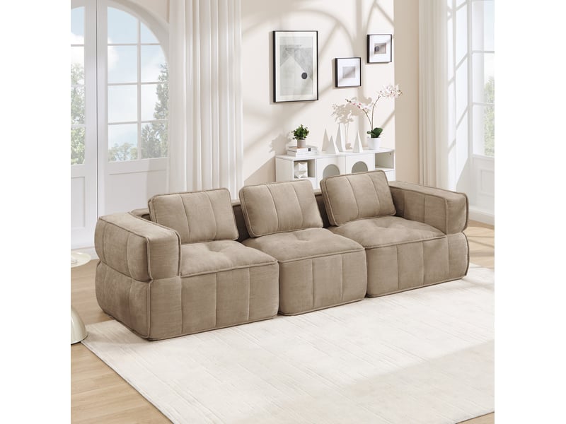  Canapé modulable 3 places en polyester beige, sans montage  - Conforama B