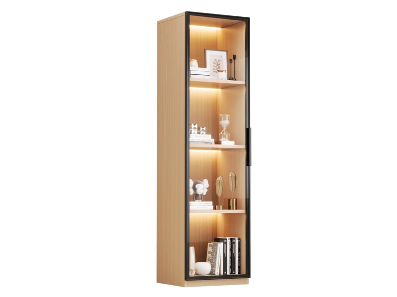  Vitrine de rangement, avec éclairage led, 40 x 40 x 165 cm, portes vitrées, fermeture douce, en mdf et verre trempé, pour intérieur  - Conforama R