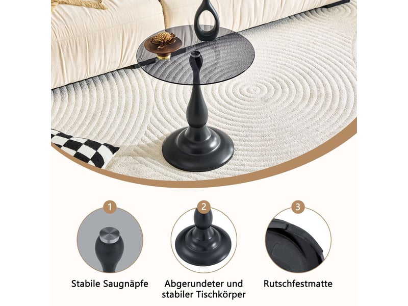  Table basse forme ronde style moderne piètement stable table compacte plateau en verre trempé  - Conforama E