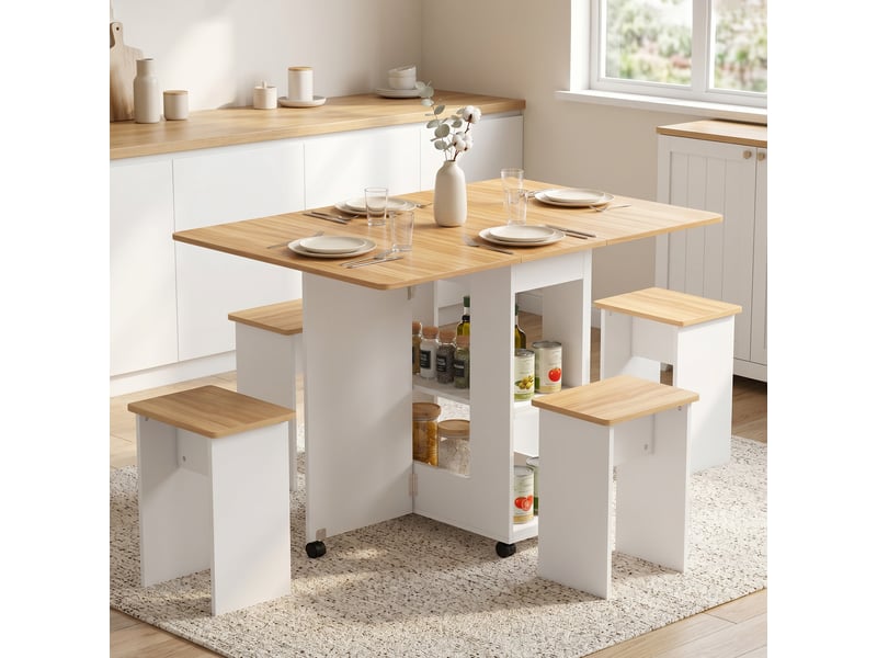  Ensemble table salle à manger pliante 4 chaises chêne et blanc  - Conforama C