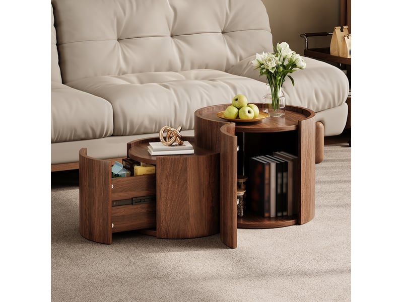  Table basse ronde avec rangements 55.3x54.79x33.5 cm effet noyer  - Conforama C