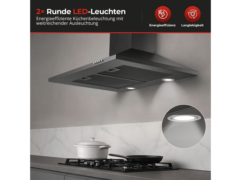  Hotte aspirante murale inox 60 cm, hotte de cuisine avec filtre à charbon, évacuation ou recyclage, éclairage led  - Conforama B