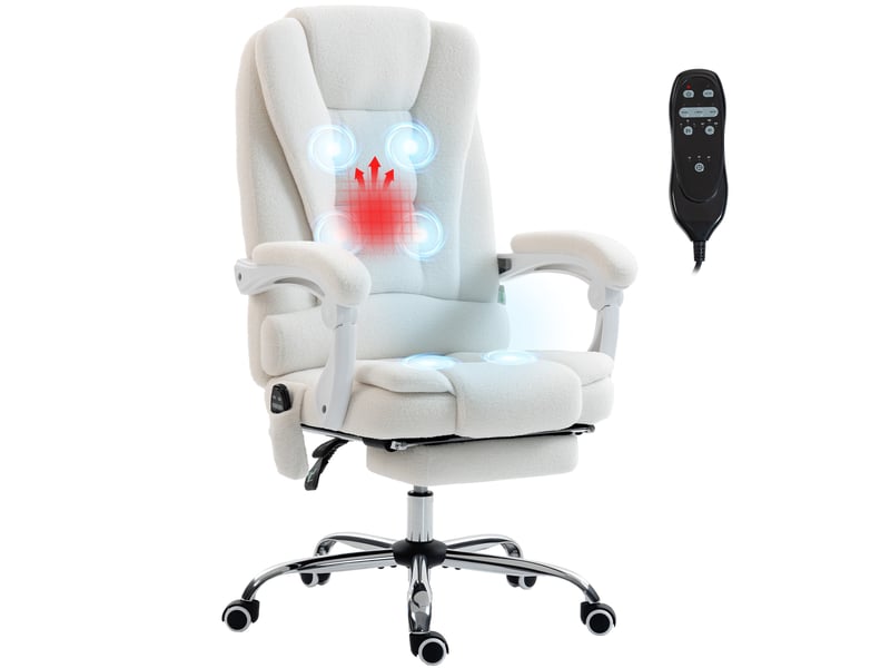  Fauteuil de bureau direction massant chauffant hauteur réglable dossier inclinable toile de lin blanc  - Conforama B