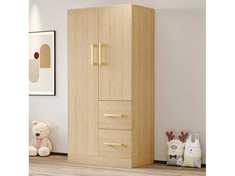  Armoire 70x40x135 cm 2 portes avec tiroirs bois et mdf bois clair  - Conforama B