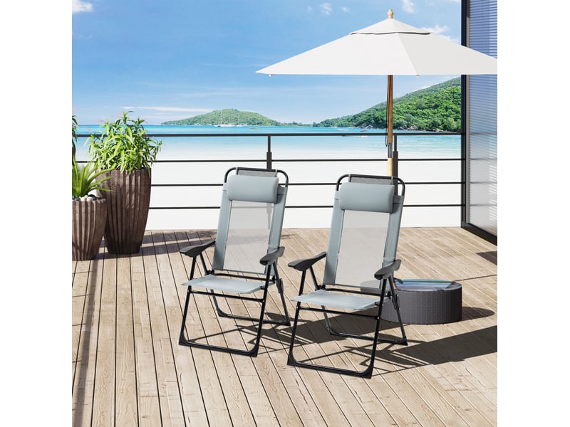 Chaise pliante de jardin 2 places avec dossier inclinable, accoudoirs et armature acier grise evryae - Conforama B