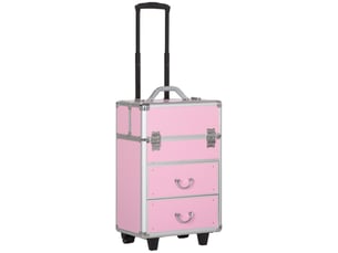 Valise de maquillage professionnelle, trolley renforcé avec serrure à 2 clés et roulettes, 36 x 23 x 58 cm, rose