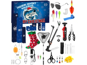 Calendrier de l’avent pêche 2026, 24 accessoires et outils de pêche, kit cadeau de noël pour homme et pêcheur
