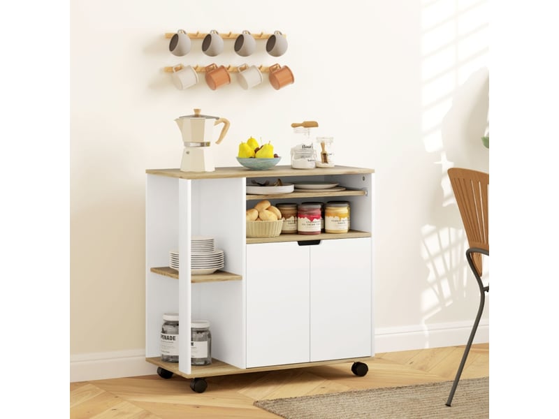  Chariot de cuisine blanc et bois, desserte de cuisine à roulettes, 80cm (sans matelas)  - Conforama C