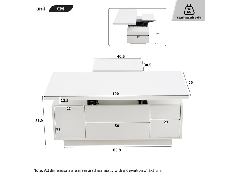  Table basse moderne 100x50x40 cm à double plateau relevable, rangement caché, capacité 50 kg  - Conforama C