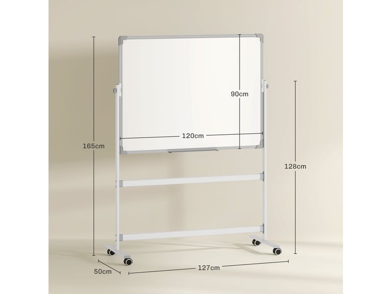  Tableau blanc magnétique double face 120 x 90 cm blanc, pivotant 360 degrés sur roulettes avec accessoires  - Conforama C