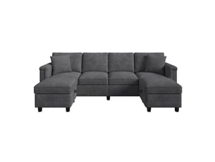 Canapé d'angle gauche fixe <strong>BIQZUYA</strong> <strong></strong> 4 places Tissu gris avec coffre de rangement